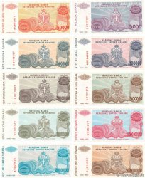 5000 au 50000000000 Dinara Lot KROATIEN  1993 P.R20 au R29 ST