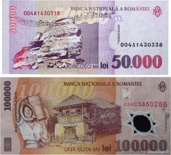 50000 et 100000 Lei Lot ROMANIA  2001 P.113a et P.114a VF+