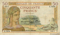 50 Francs CÉRÈS modifié FRANKREICH  1938 F.18.07