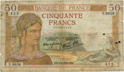 50 Francs CÉRÈS modifié FRANCE  1939 F.18.21