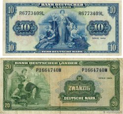 10 et 20 Deutsche Mark Lot ALLEMAGNE FÉDÉRALE  1949 P.16a et 17a TB