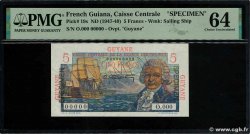 5 Francs Bougainville Spécimen FRENCH GUIANA  1946 P.19s SC+