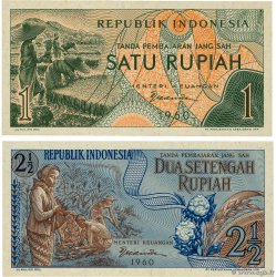 1 et 2,5 Rupiah Lot INDONESIEN  1960 P.076 et P.077 fST+