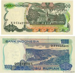 500 et 1000 Rupiah Lot INDONÉSIE  1980 P.119 et P.121 pr.NEUF