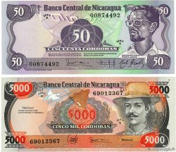 50 et 5000 Cordobas Lot NICARAGUA  1984 P.140 et P.157 UNC