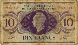 10 Francs Marianne CCFL AFRIQUE ÉQUATORIALE FRANÇAISE Brazzaville 1943 A.119a B+
