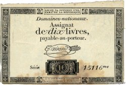 10 Livres filigrane républicain  FRANCE  1792 Ass.36c