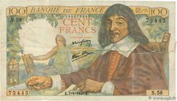 100 Francs DESCARTES FRANCE  1943 F.27.03 TB
