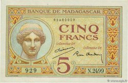 5 Francs Numéro radar MADAGASCAR  1937 P.035 AU+