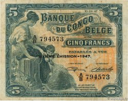 5 Francs CONGO BELGA  1947 P.13Ad MB