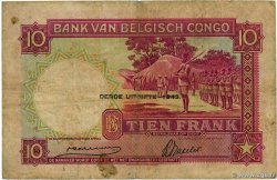 10 Francs BELGIAN CONGO  1943 P.14C F