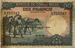 10 Francs CONGO BELGE  1944 P.14D TB