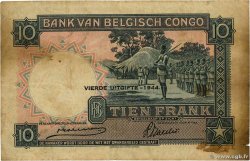 10 Francs CONGO BELGA  1944 P.14D MB