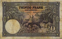 20 Francs BELGA CONGO  1942 P.15A BC