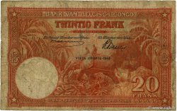 20 Francs CONGO BELGE  1944 P.15D B