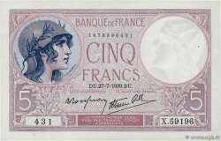 5 Francs FEMME CASQUÉE modifié FRANKREICH  1939 F.04.03