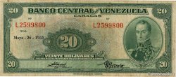20 Bolivares VENEZUELA  1955 P.032c TB