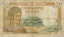 50 Francs CÉRÈS FRANKREICH  1935 F.17.20
