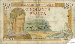 50 Francs CÉRÈS modifié FRANCE  1938 F.18.08