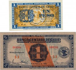 1 Peso - 1/10 Condor Lot CHILI  1942 P.089 et P.090d NEUF