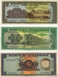 1/2 au 5 Quetzales Lot GUATEMALA  1965 P.051c P.052e et P.053e VF