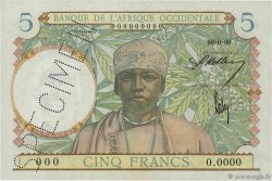 5 Francs Spécimen FRENCH WEST AFRICA  1941 P.25s FDC