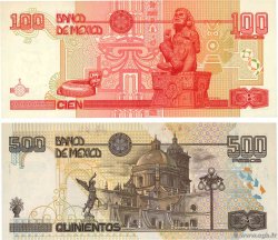 100 et 500 Pesos Lot MEXICO  2005 P.118h et P.120 AU+