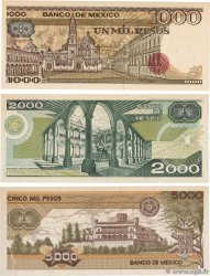 1000, 2000 et 5000 Pesos Lot MEXIQUE  1984 P.080b, P.086b et P.088c pr.NEUF