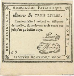 3 Livres Faux FRANCE regionalismo y varios Rouen 1792 Kc.76.162