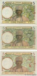 5 Francs Lot FRENCH WEST AFRICA (1895-1958)  1938 P.21, P.25 et P.26 AU