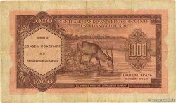 1000 Francs REPúBLICA DEMOCRáTICA DEL CONGO  1962 P.002a BC