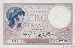 5 Francs FEMME CASQUÉE modifié FRANCE  1940 F.04.17