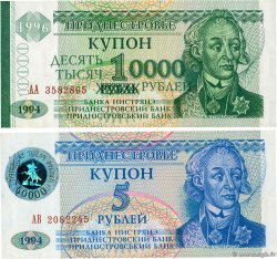 10000 et 50000 Rublei sur 5 Rublei Lot TRANSNISTRIE  1994 P.27 et P.29