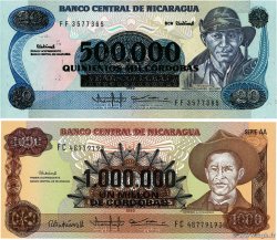 500000 sur 20 Cordobas et 1000000 sur 1000 Cordobas Lot NICARAGUA  1990 P.163 et P.164 FDC