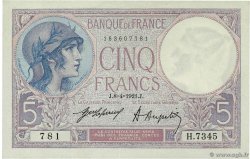 5 Francs FEMME CASQUÉE FRANCE  1921 F.03.05