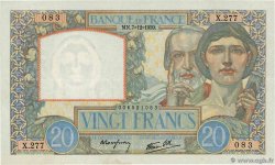 20 Francs TRAVAIL ET SCIENCE FRANCE  1939 F.12.01 XF-