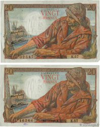 20 Francs PÊCHEUR Lot FRANKREICH  1942 F.13.04 fVZ