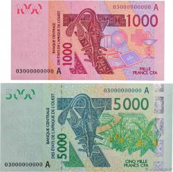 1000 et 5000 Francs Spécimen STATI AMERICANI AFRICANI  2003 P.115As et P.117As AU