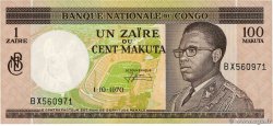 1 Zaïre - 100 Makuta REPUBBLICA DEMOCRATICA DEL CONGO  1970 P.012b AU+