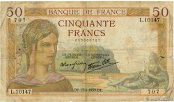 50 Francs CÉRÈS modifié FRANKREICH  1939 F.18.25