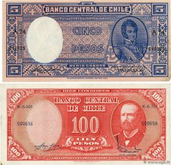 5 Pesos - 1/2 Condor et 10 Centesimos sur 100 Pesos Lot CHILE  1947 P.110 et 127a XF