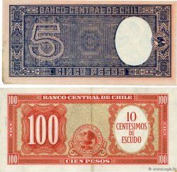 5 Pesos - 1/2 Condor et 10 Centesimos sur 100 Pesos Lot CHILE  1947 P.110 et 127a XF