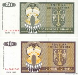10 et 50 Dinara Lot CROATIE  1992 P.R01a et P.R02a NEUF