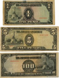 1, 5 et 100 Pesos Lot PHILIPPINES  1944 P.109a, P.110a et P.112a TB à TTB