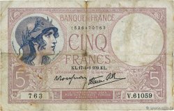 5 Francs FEMME CASQUÉE modifié Fauté FRANKREICH  1939 F.04.06 S