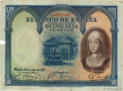 500 Pesetas SPAIN  1927 P.073a F+