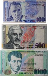 100, 500 et 1000 Dram Lot ARMENIEN  1998 P.42, P.44 et P.50a fST+