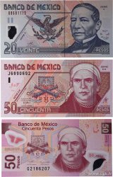 20 et 50 Pesos Lot MEXICO  2003 P.116d, P.117c et P.123b UNC