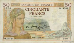 50 Francs CÉRÈS modifié FRANCE  1939 F.18.34