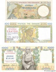50, 100 et 1000 Drachmes Lot GRECIA  1935 P.104 à 106 EBC
